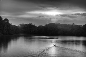 Canoeing on Lake Garzacocha Black and White Ecuador