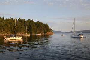 Sailboats at anchor on the west side of Tent Island by Kevin Oke