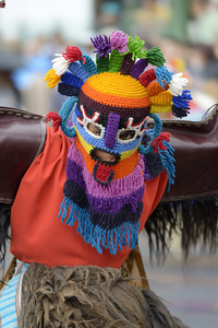 Man doing traditional dance while Quito celebrates the anniversary of its Spanish foundation Plaza de Santo Domingo Quito Ecuador