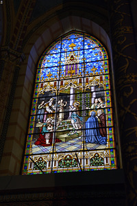 Stained glass window at Basilica del Voto Nacional Quito Ecuador