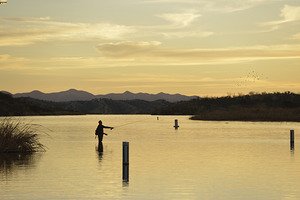 Fishing at sunset Patagonia Lake by Kevin Oke