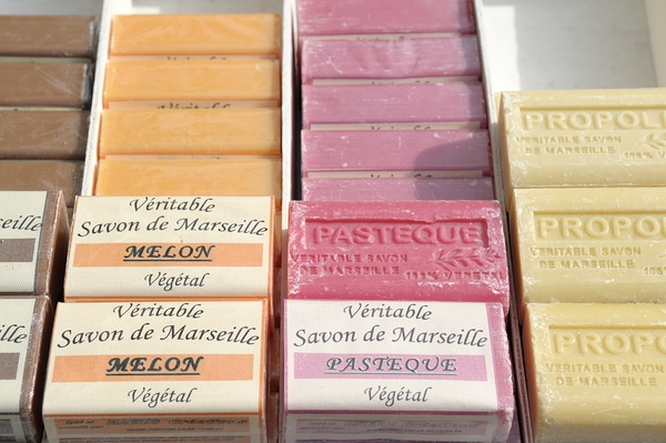 Melon and watermelon soap bars at the Lourmarin market Print
