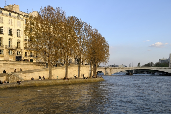 Seine River bank at sunset Paris Print
