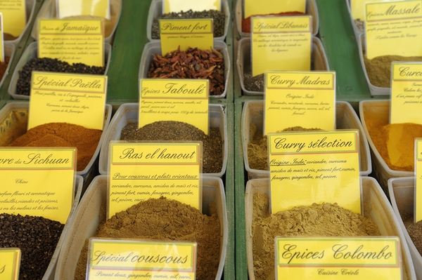 Bulk ingredients at the Lourmarin market Print