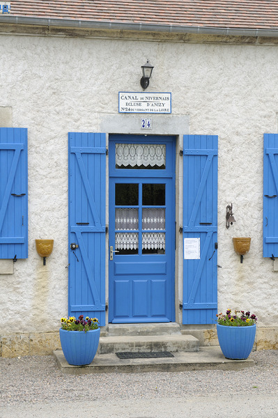 Blue door and shutters at the lock keepers house Ecluse 24 Anizy Champ du Pont Limanton Nievre Burgundy France Print
