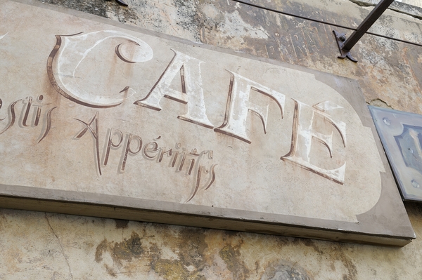 Cafe sign in Lourmarin Print