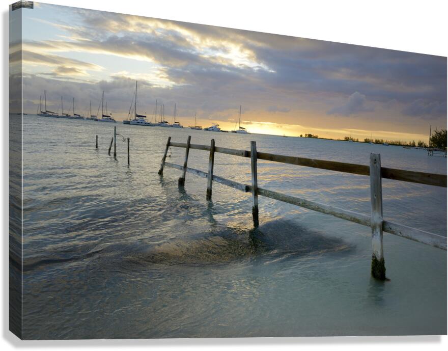 Old fence running into the ocean Canvas Print