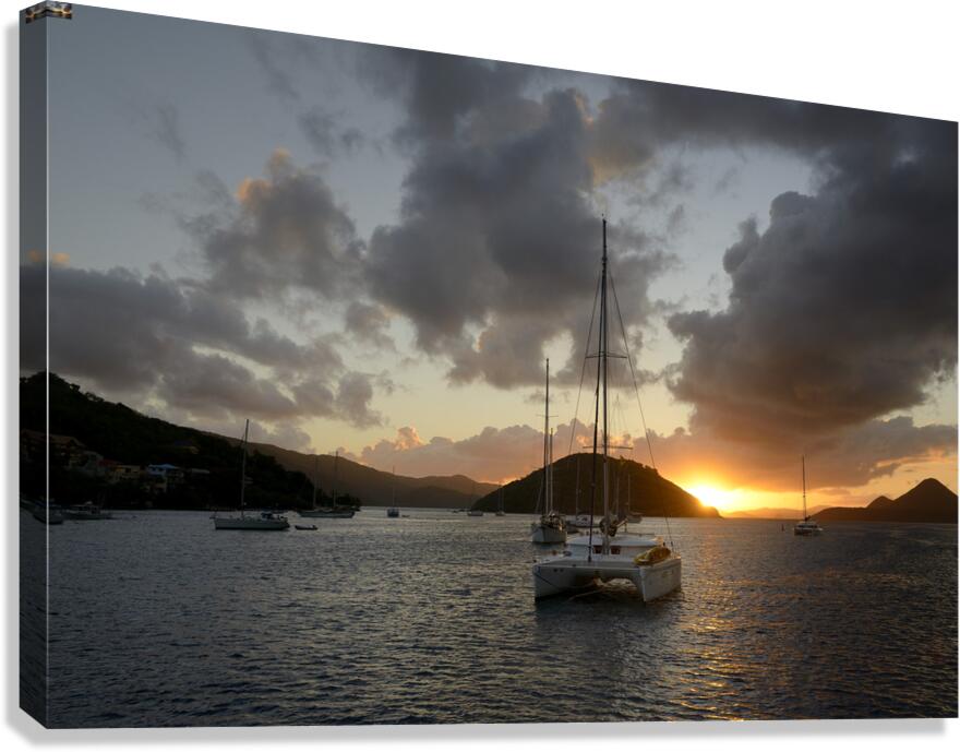 Caribbean sunset with catamarans and sailboats  Canvas Print