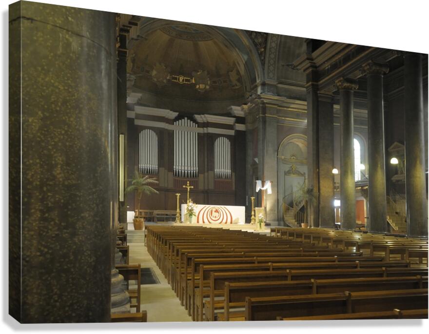 Interior of Eglise Saint Pothin with the alter and organ Canvas Print