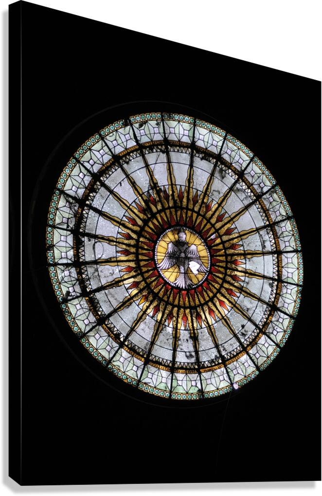 Round geometric stained glass window Eglise Saint Pothin Canvas Print