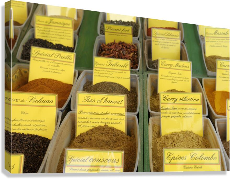 Bulk ingredients at the Lourmarin market Canvas Print