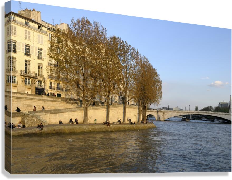 Seine River bank at sunset Paris Canvas Print