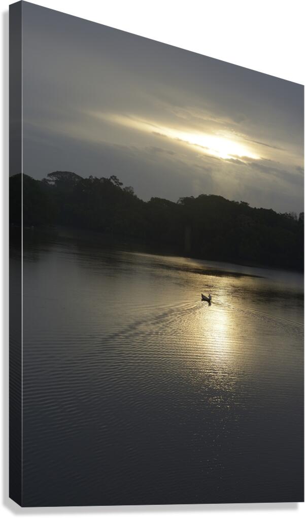 Canoeing on Lake Garzacocha at sunset La Selva Amazon Ecolodge Orellana Ecuador Canvas Print