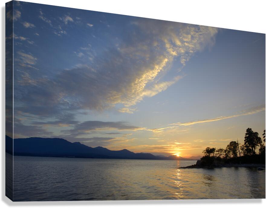 Sunset over Vancouver Island with silhouetted trees Canvas Print