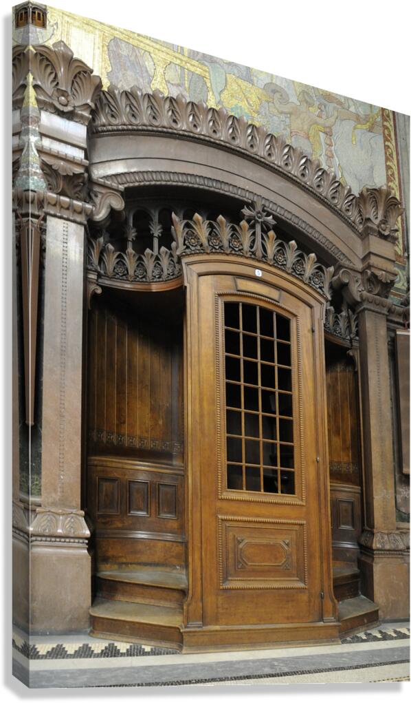 Confession box. Basilica Notre-Dame de Fourviere. Lyon. France Canvas Print