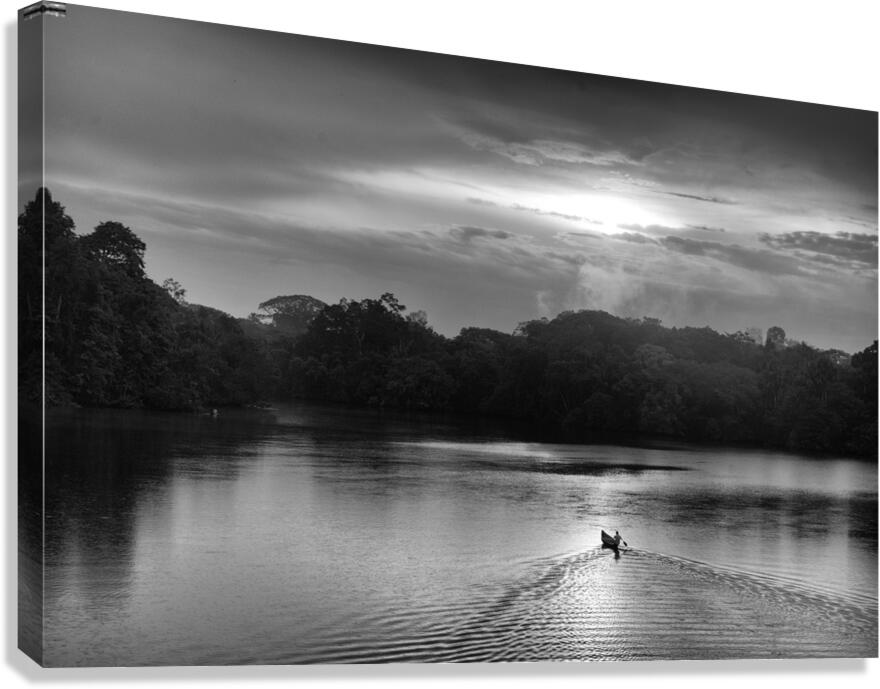 Canoeing on Lake Garzacocha Black and White Ecuador Canvas Print