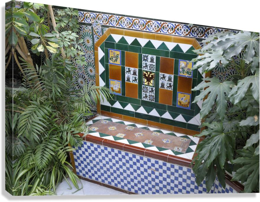 Ceramic tile bench with plants Casa Don Bosco Ronda Málaga Andalusia Spain Canvas Print