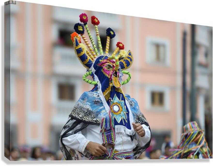 Traditional dancing in the Plaza de Santo Domingo during Quitos celebration of the anniversary of its Spanish foundation Quito Ecuador Canvas Print