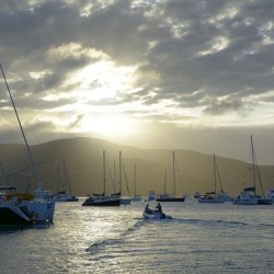 Dinghy heading out to the anchorage