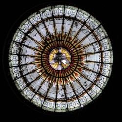 Round geometric stained glass window Eglise Saint Pothin