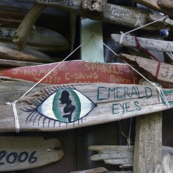 Driftwood sign for Emerald Eyes 2014