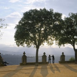 People enjoying the view from the Alameda del Tajo Ronda Málaga Andalusia Spain