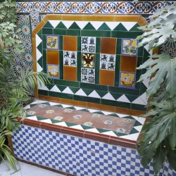 Ceramic tile bench with plants Casa Don Bosco Ronda Málaga Andalusia Spain