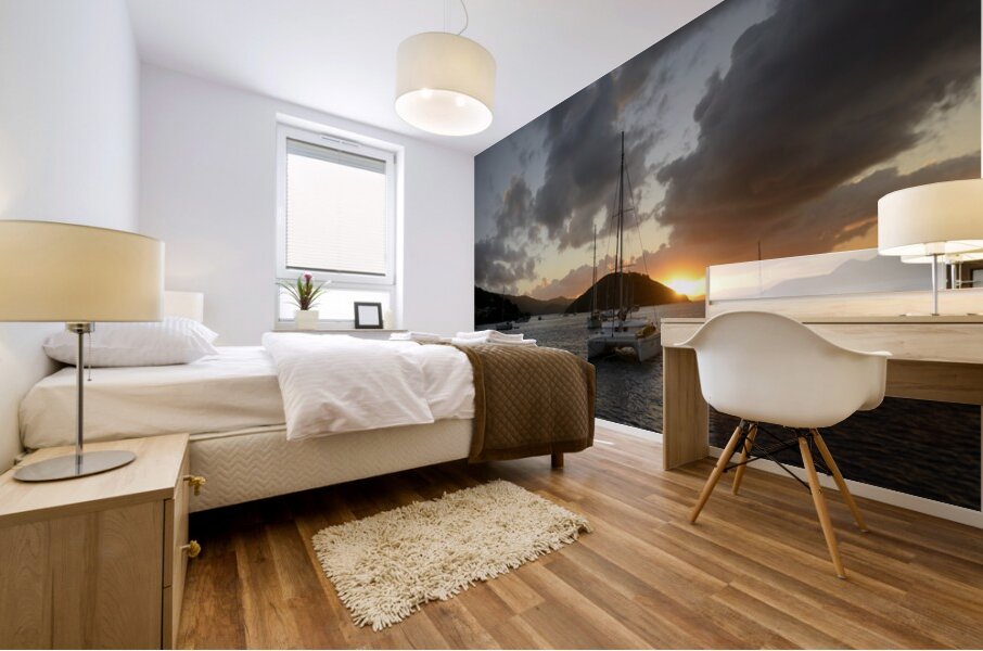 Caribbean sunset with catamarans and sailboats  Mural print