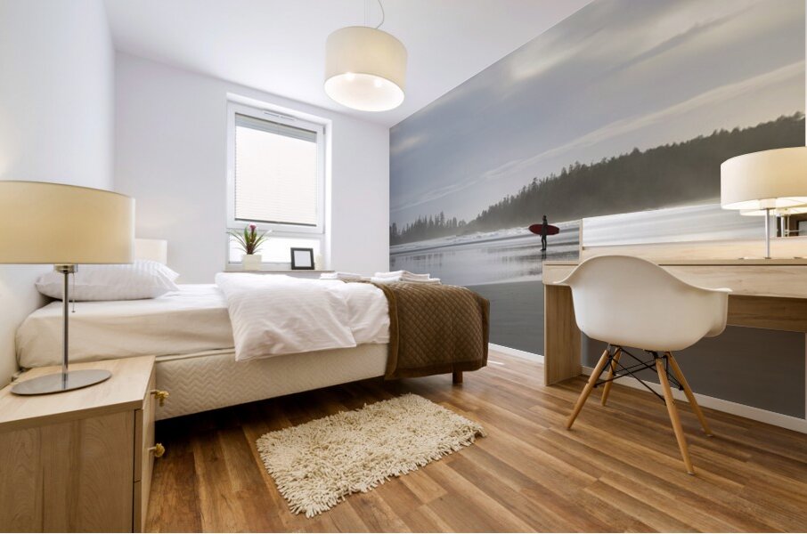 Surfing at Long Beach Mural print