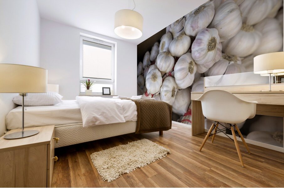 Braided garlic at the Lourmarin street market Mural print