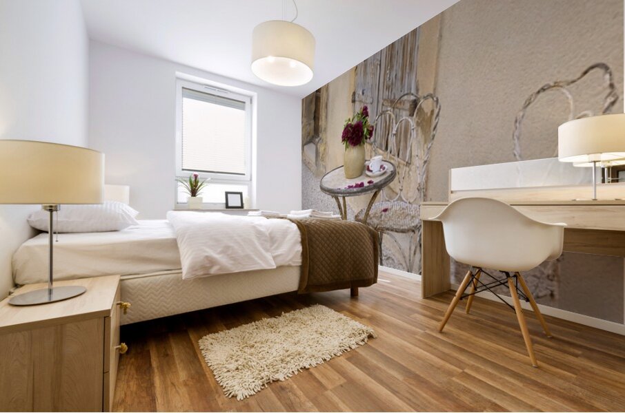 Outdoor table with flowers Mural print