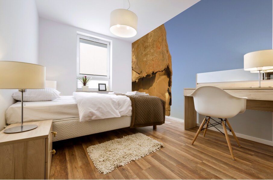 Sea kayaking under sculpted sandstone cliffs Mural print