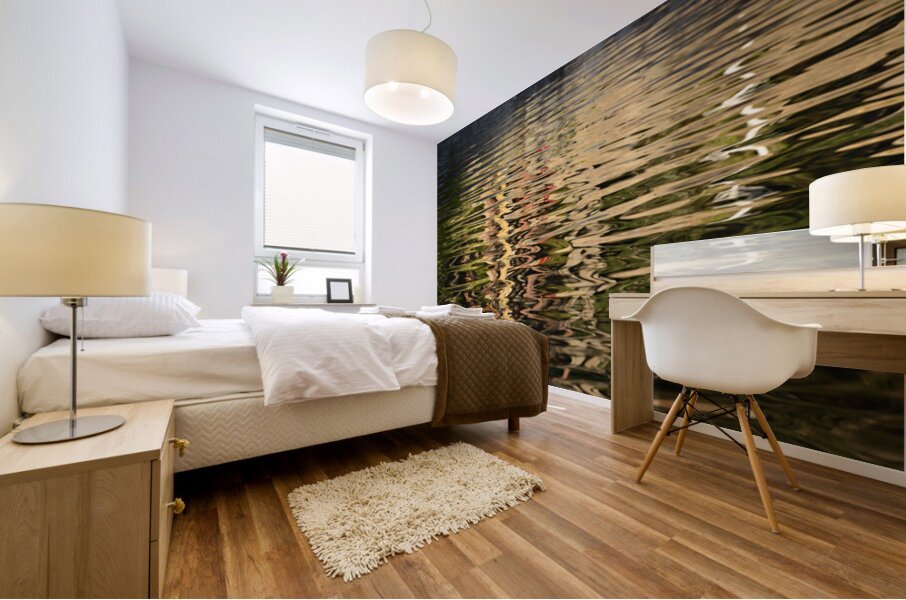 Trees reflected in the ocean Mural print