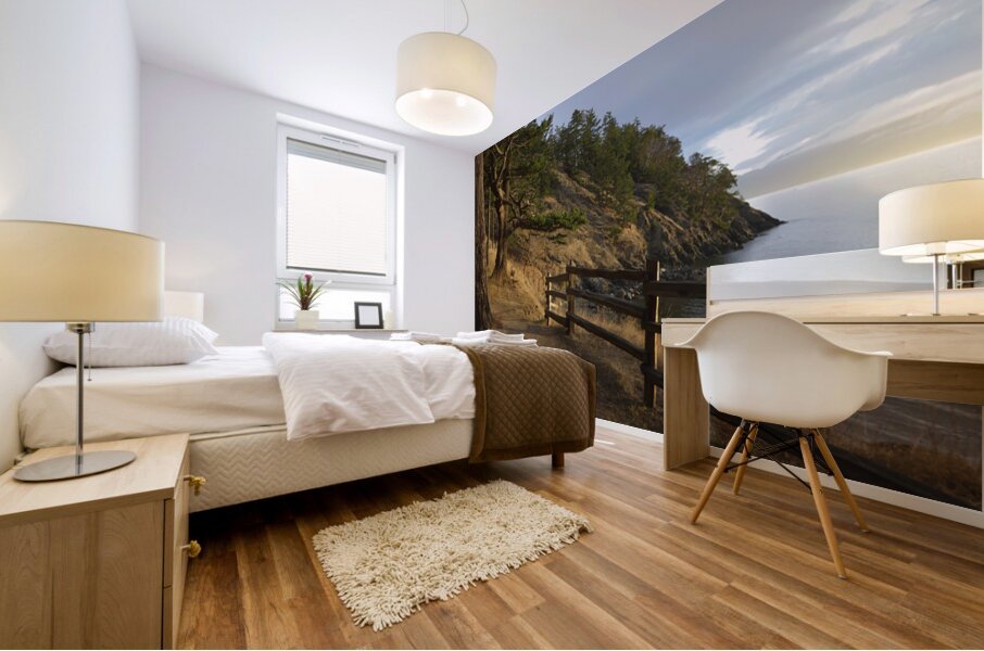 Wood fencing along the cliffs at East Cove Mural print