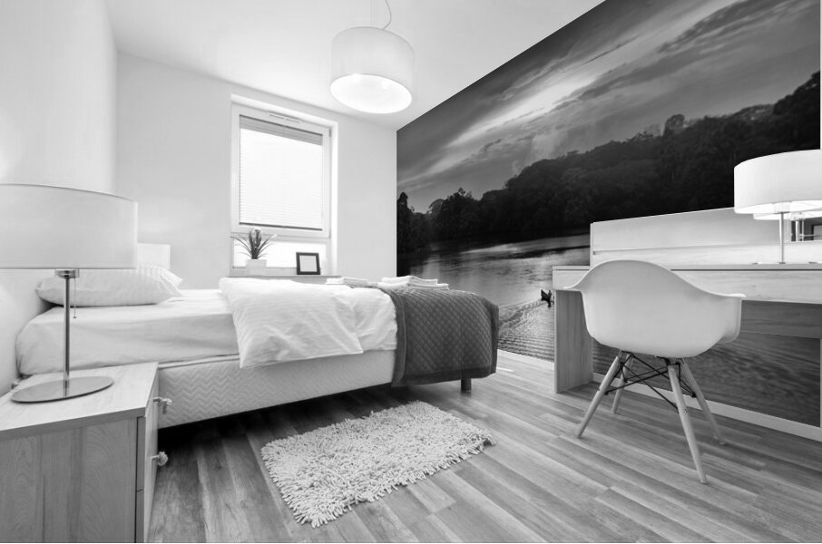 Canoeing on Lake Garzacocha Black and White Ecuador Mural print