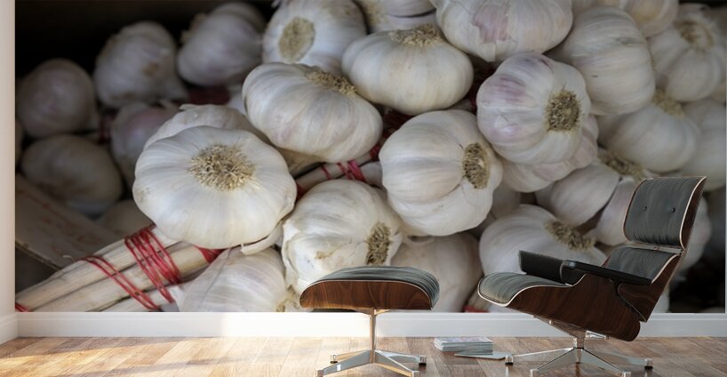 Braided garlic at the Lourmarin street market Wall Murals