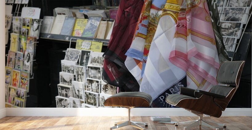 Scarves and postcards for sale on the banks of the Seine River - Paris Wall Murals