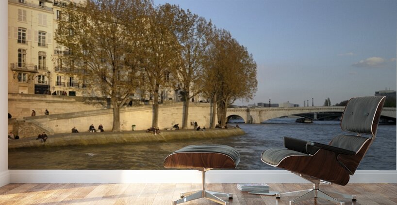 Seine River bank at sunset Paris Wall Murals
