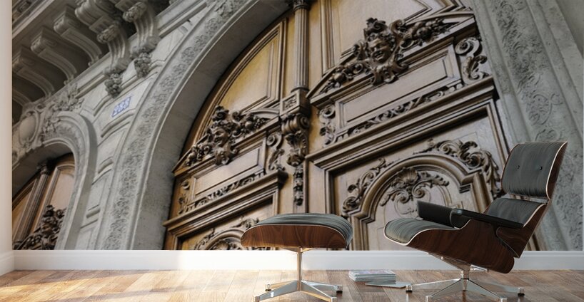 Ornate wooden door - Paris Wall Murals