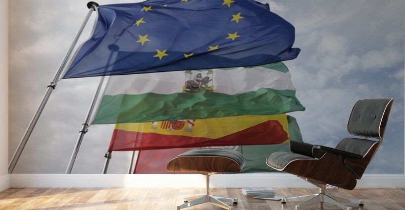 Flags on the Vela Tower The Alhambra Granada Andalusia Spain Wall Murals