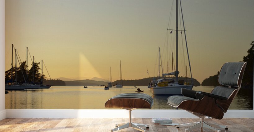 Sea kayaker and anchored boats in Princess Bay Wall Murals