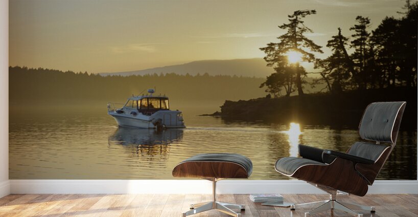 Small motor boat leaving Conover Cove Wall Murals