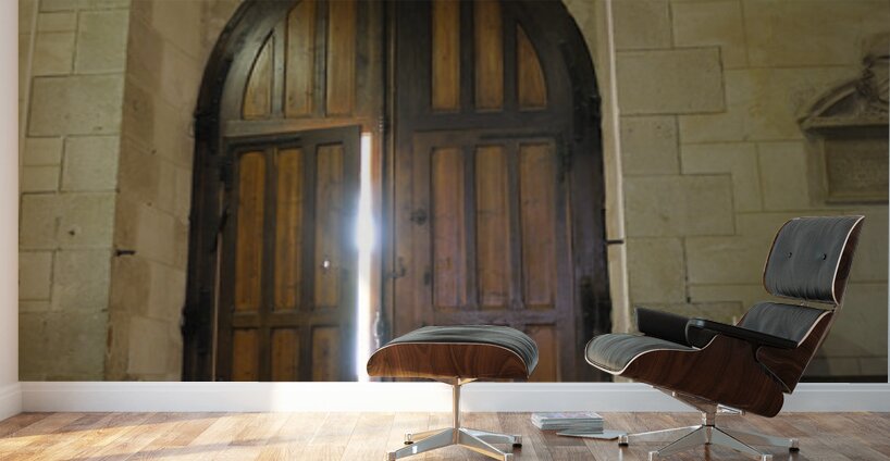 Shaft of light coming through the entrance door.  Eglise de Saint Maurice. Chatillon-sur-Loire Centre. France Wall Murals