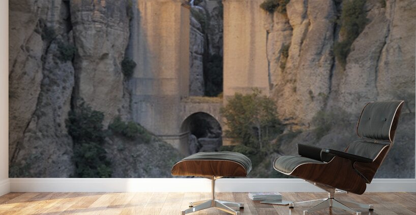 Guadalevín River and waterfall at dusk Puente Nuevo El Tajo Gorge Ronda Málaga Andalusia Spain Wall Murals