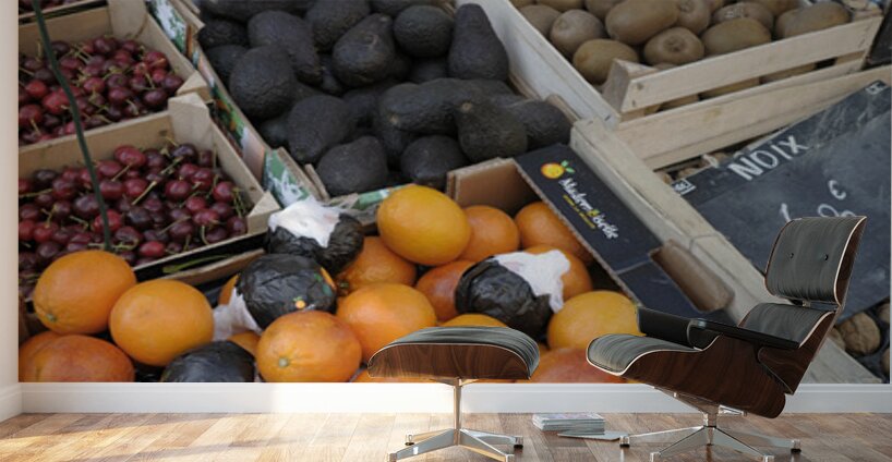 Oranges and avocados at a street market Châtillon sur Loire Centre France Wall Murals