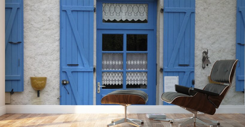 Blue door and shutters at the lock keepers house Ecluse 24 Anizy Champ du Pont Limanton Nievre Burgundy France Wall Murals