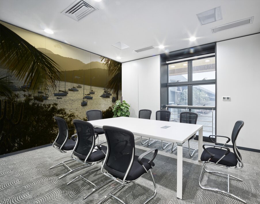 Catamarans and sailboats at the anchorage at Pussers Marina Cay Wall Printing