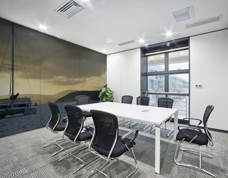 Passenger ferry and anchored catamaran at Sopers Hole Wall Printing