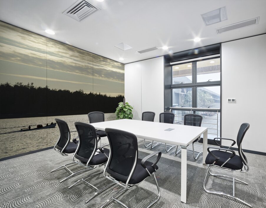 Backlit small boat coming into Tofino Wall Printing