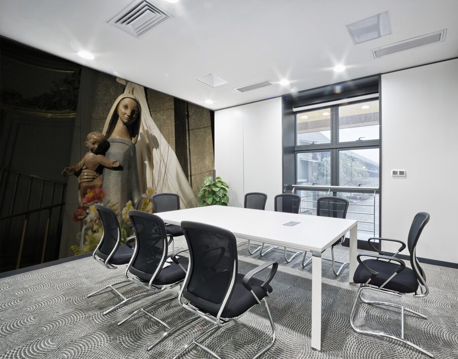 Wood carving of the virgin with bouquet of flowers Eglise Saint Pothin Wall Printing